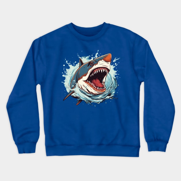 SHARK AND JAWS COLORED CARTOON STYLE, ARLONG Crewneck Sweatshirt by SHAKIR GAUTAMA 